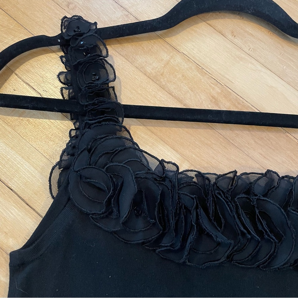 CACHE Vintage Silk Cotton Ruffle Flower Beaded Tank Top Y2K Whimsygoth Fairycore - Picture 12 of 14